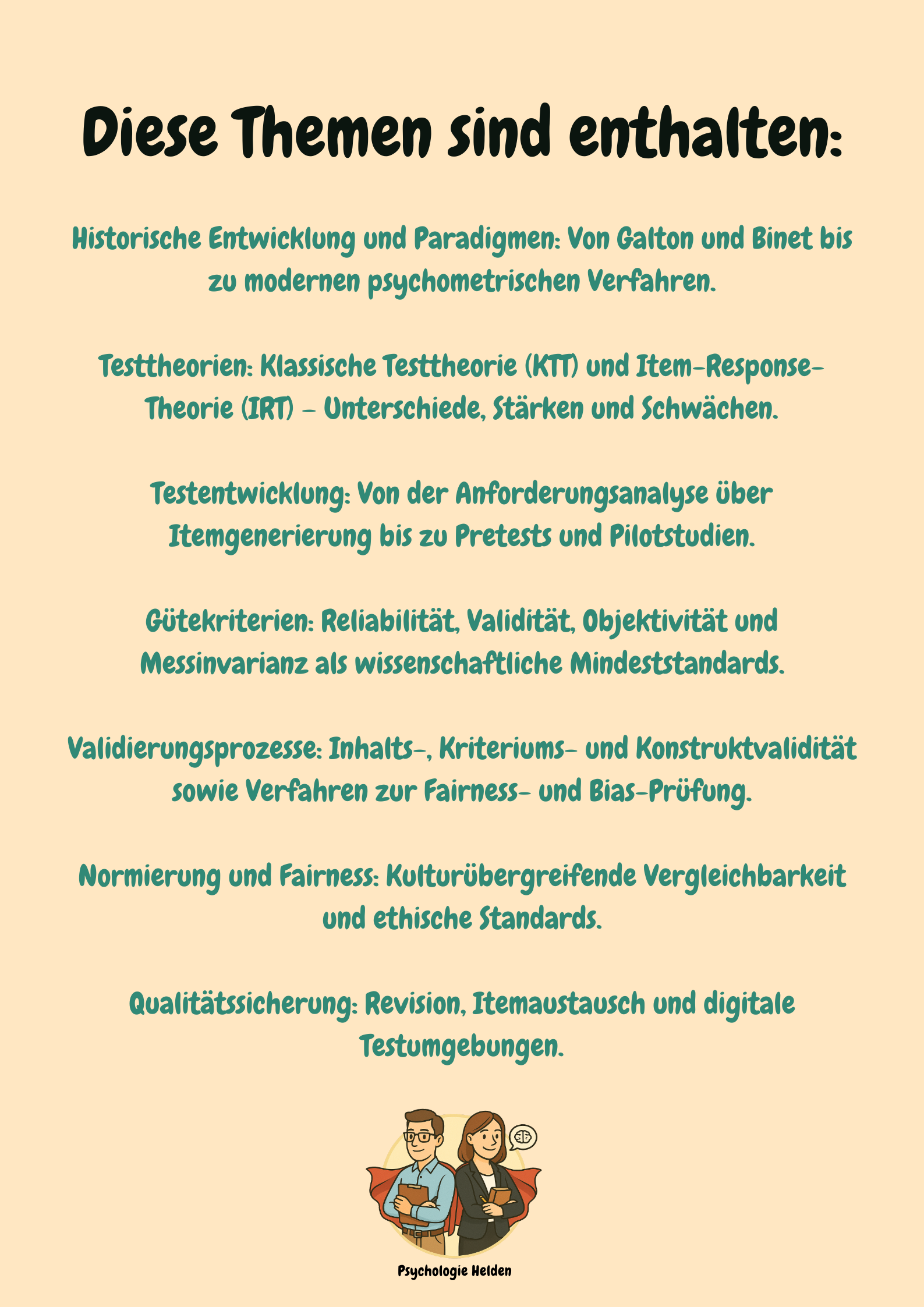 Theoretische Grundlagen, methodische Standards und psychometrische Validierungsprozesse in der psychologischen Diagnostik und Testkonstruktion