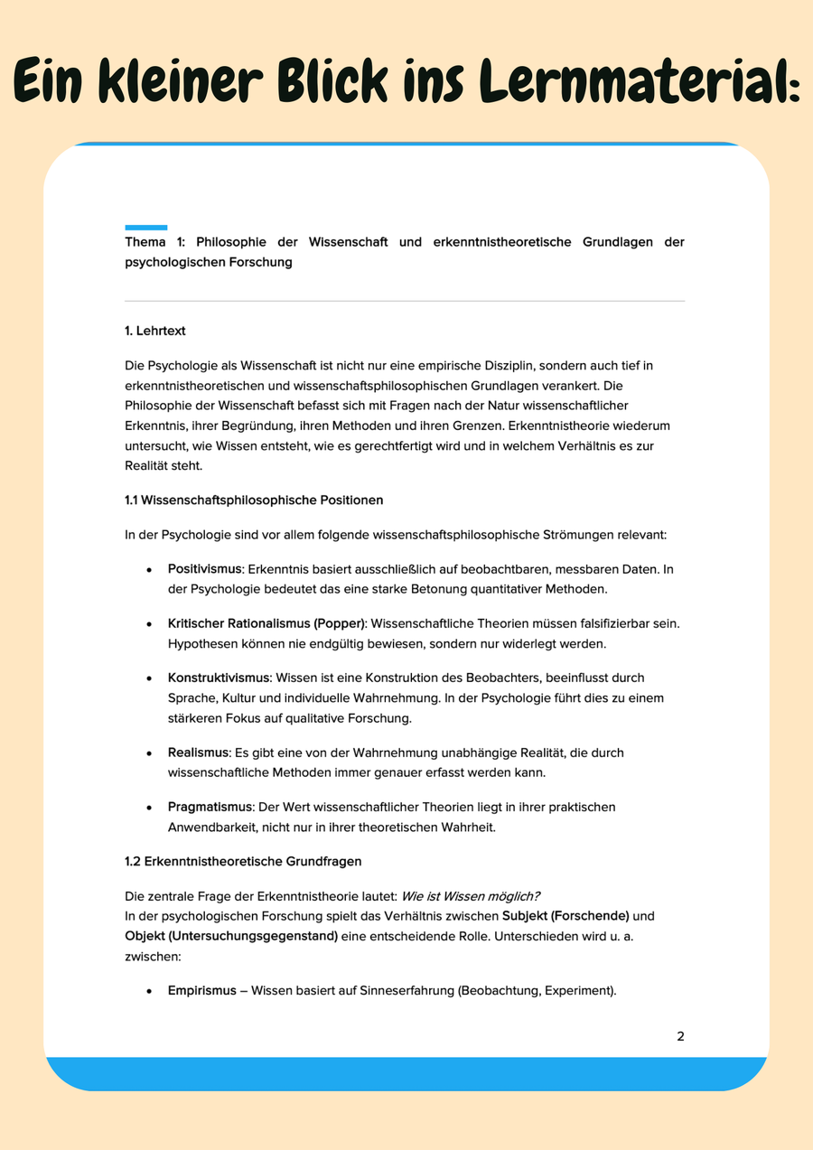 Psychologische Forschungsmethodik – Philosophie der Wissenschaft & Erkenntnistheorie – Bachelor Psychologie Vorschau 7