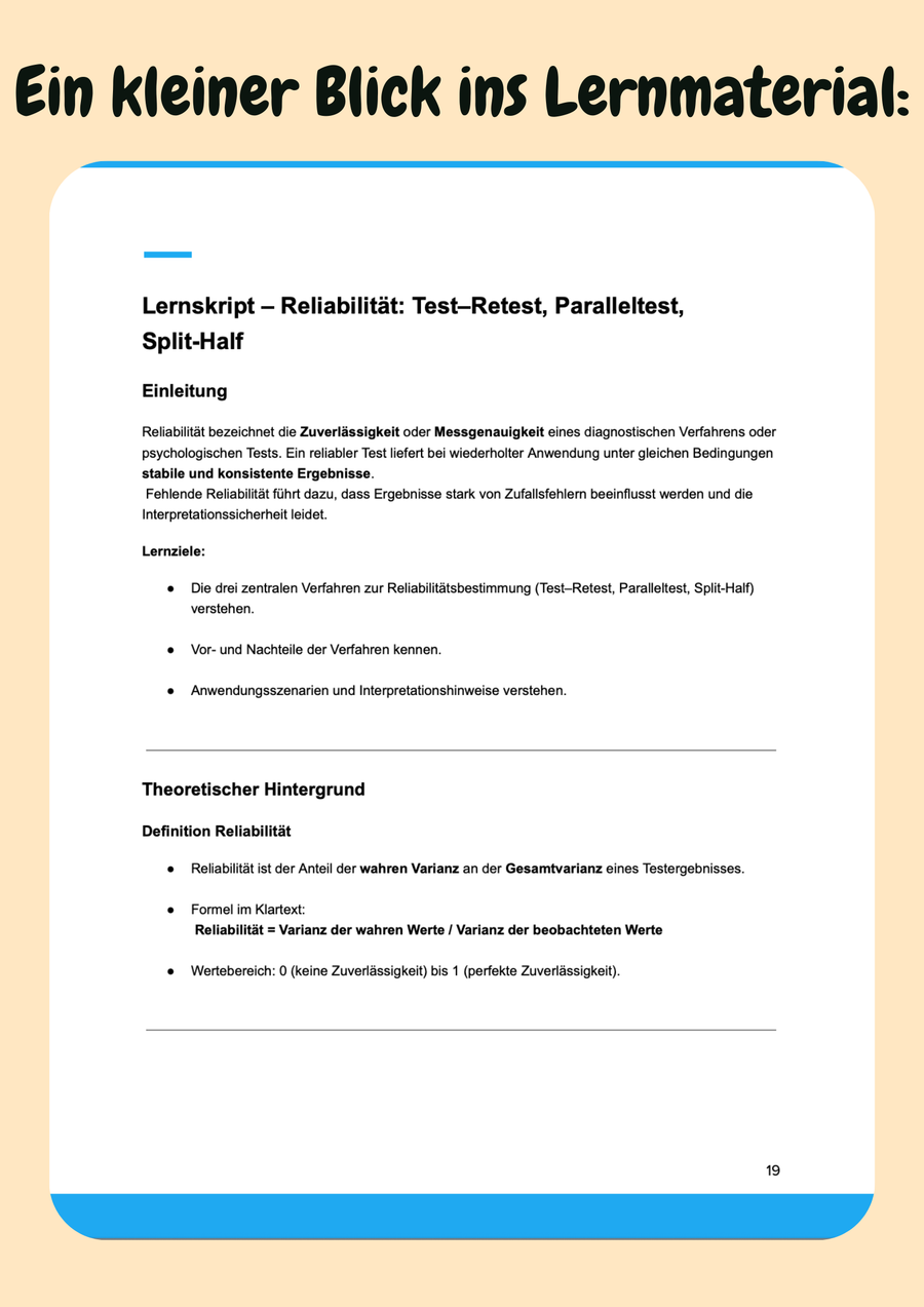 Testtheorie & Psychologische Diagnostik mit Gütekriterien, Diagnostikmethoden & Praxisbeispielen – Bachelor Psychologie Vorschau 5