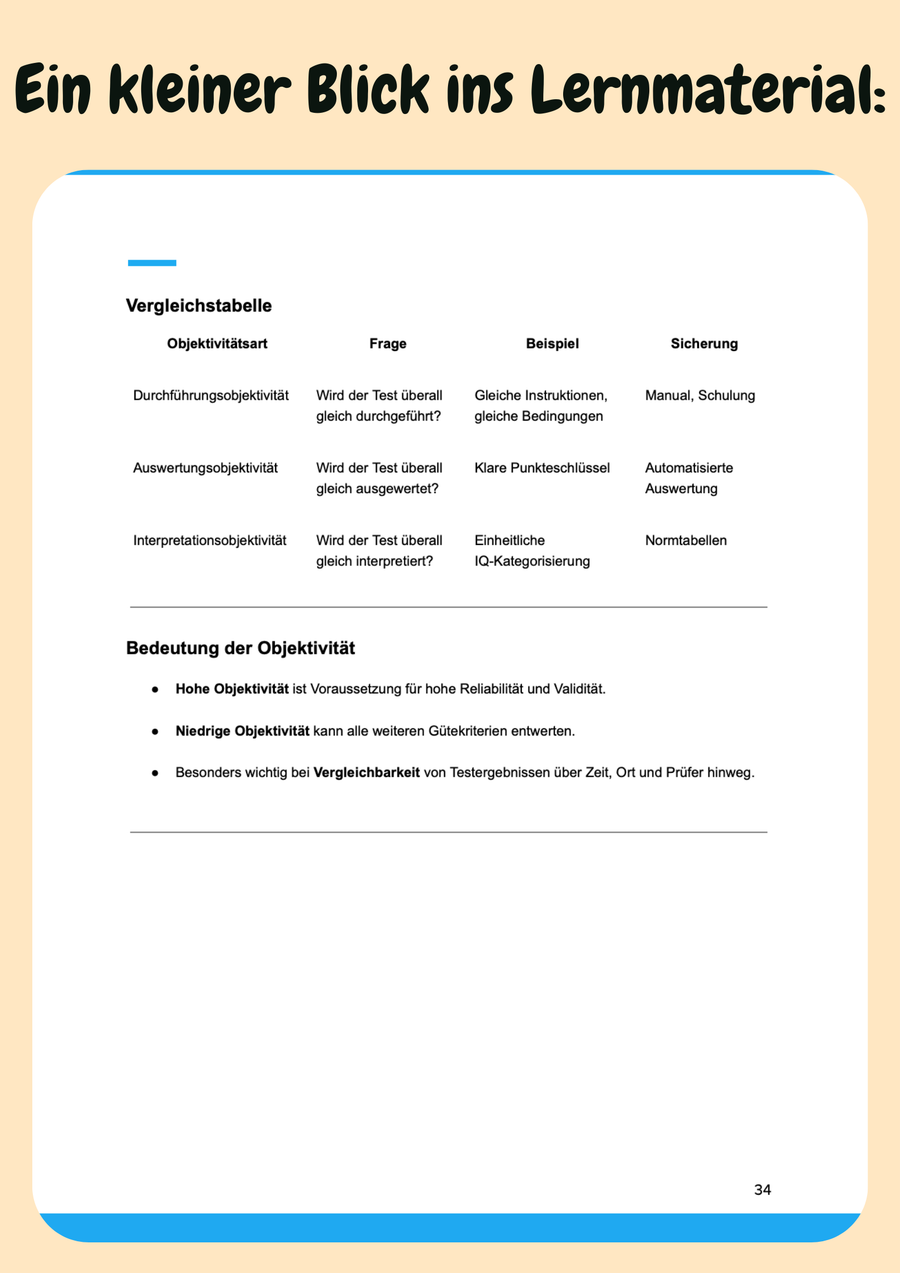Testtheorie & Psychologische Diagnostik mit Gütekriterien, Diagnostikmethoden & Praxisbeispielen – Bachelor Psychologie Vorschau 6